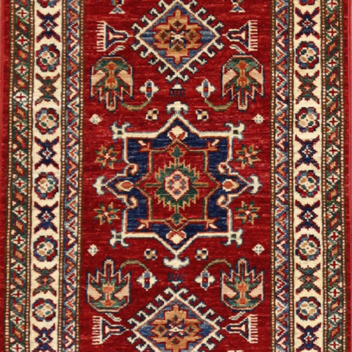 2'0" x 3'3" RED AND IVORY KAZAK GEOMETRIC PAKISTANI RUG