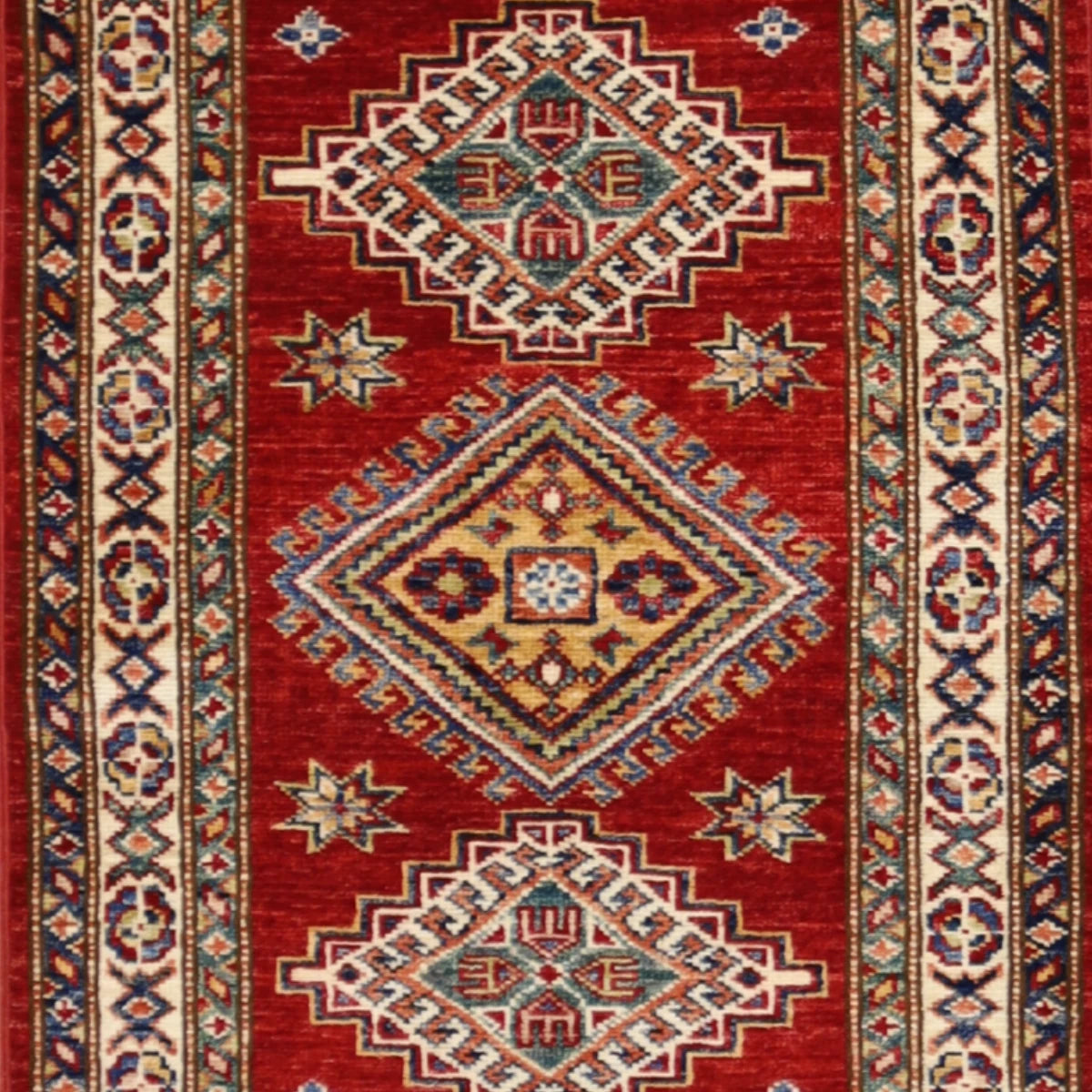2'1" x 3'7" RED AND IVORY KAZAK GEOMETRIC PAKISTANI RUG