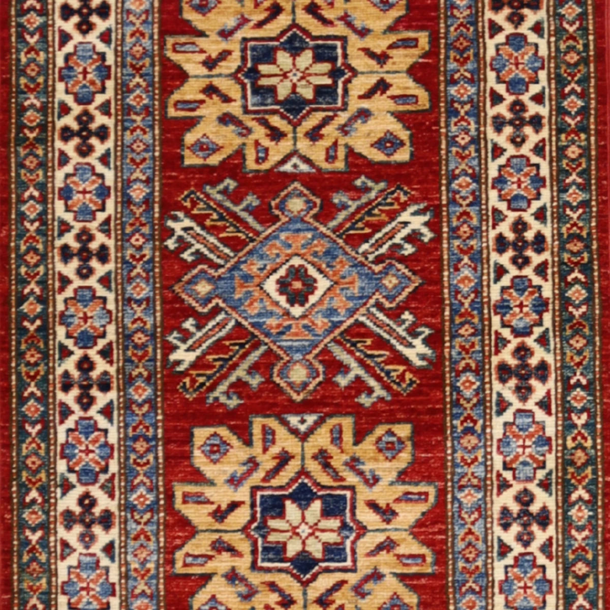 2'1" x 3'4" RED AND IVORY KAZAK GEOMETRIC PAKISTANI RUG