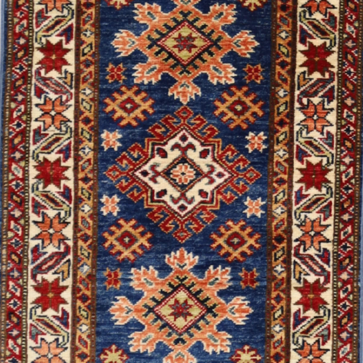 2'0" x 3'0" BLUE AND IVORY KAZAK GEOMETRIC PAKISTANI RUG