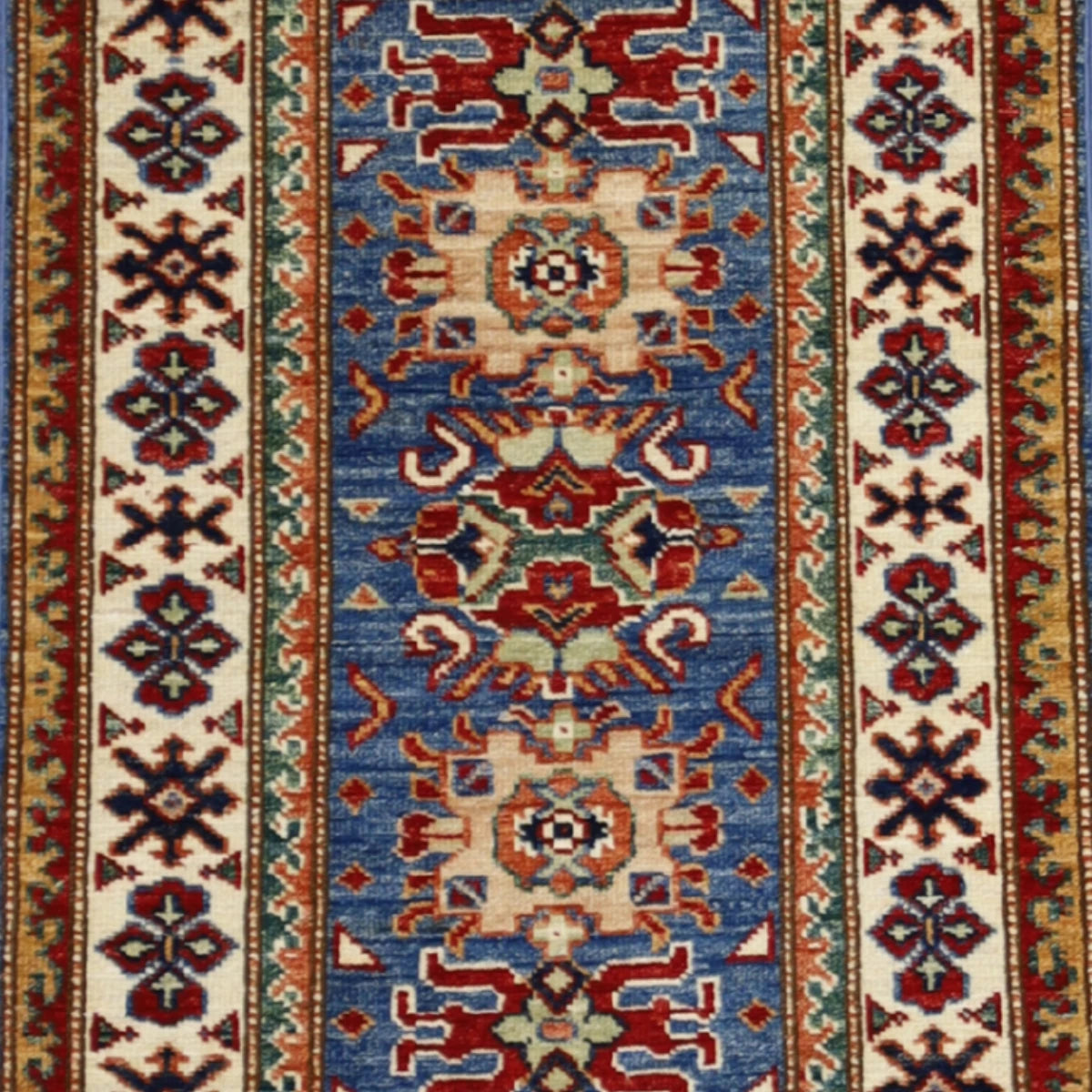 2'0" x 3'0" BLUE AND BEIGE KAZAK GEOMETRIC PAKISTANI RUG
