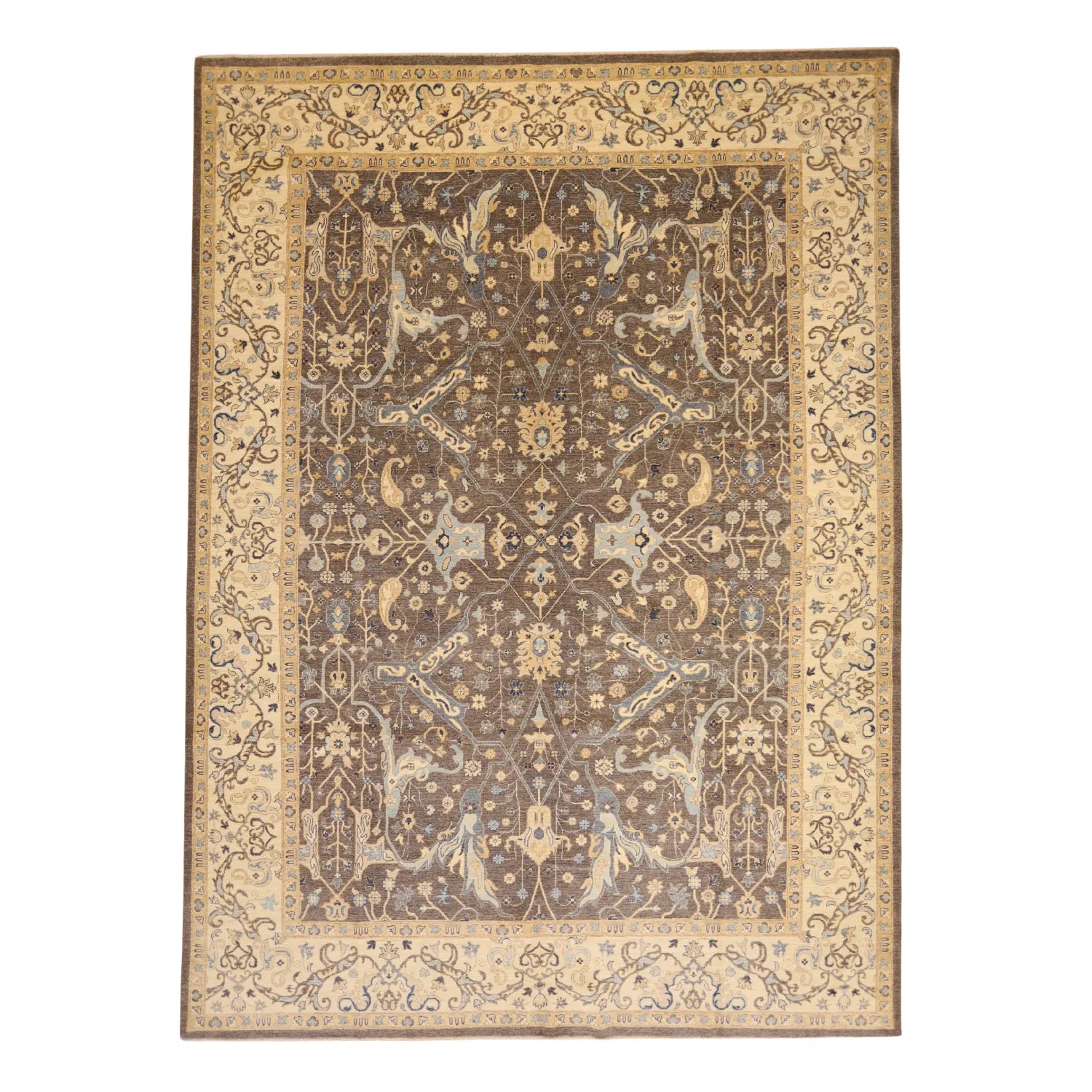 10'   2" x  14'   0" GRAY AND IVORY PESHAWAR GEOMETRIC PAKISTANI RUG