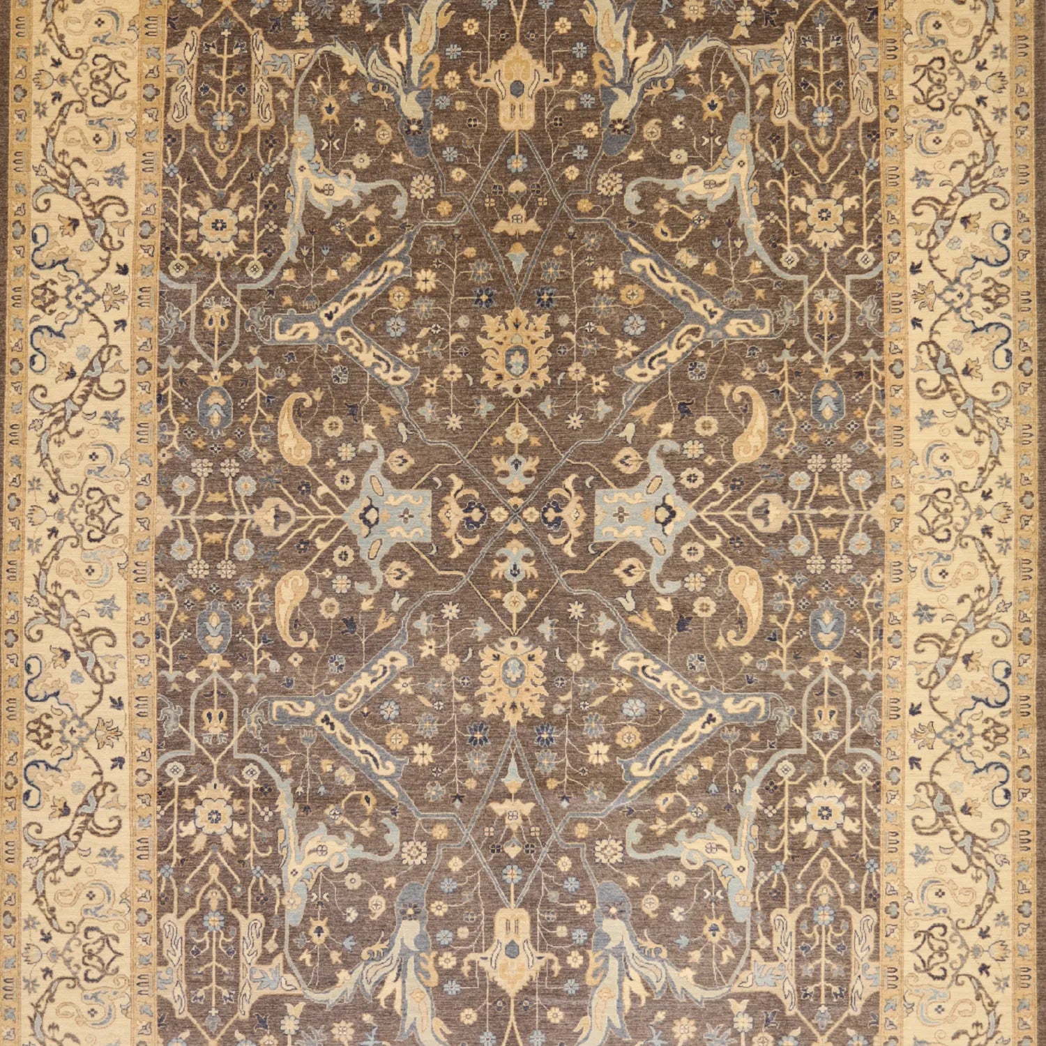 10'   2" x  14'   0" GRAY AND IVORY PESHAWAR GEOMETRIC PAKISTANI RUG
