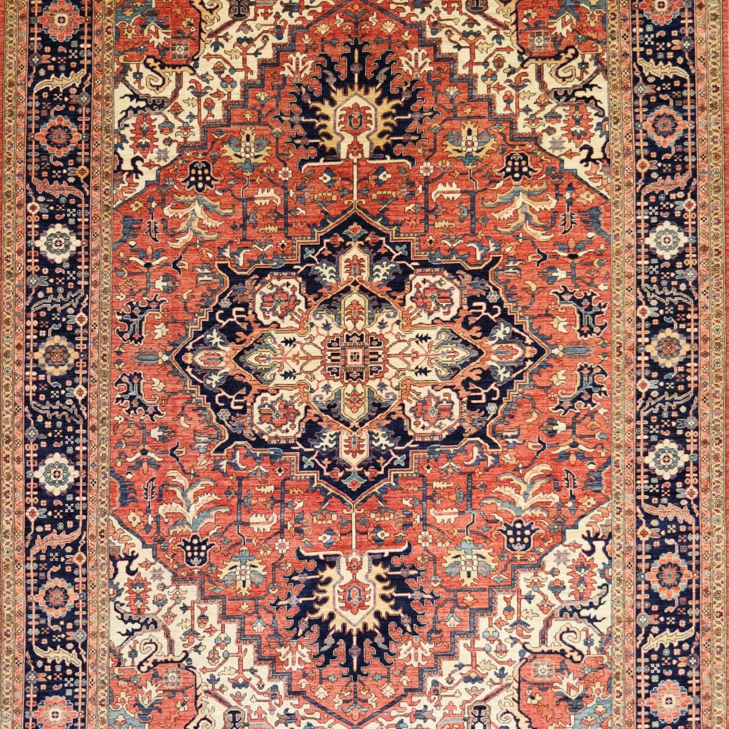 10'   2" x  13'  10" RED AND NAVY KAZAK GEOMETRIC PAKISTANI RUG