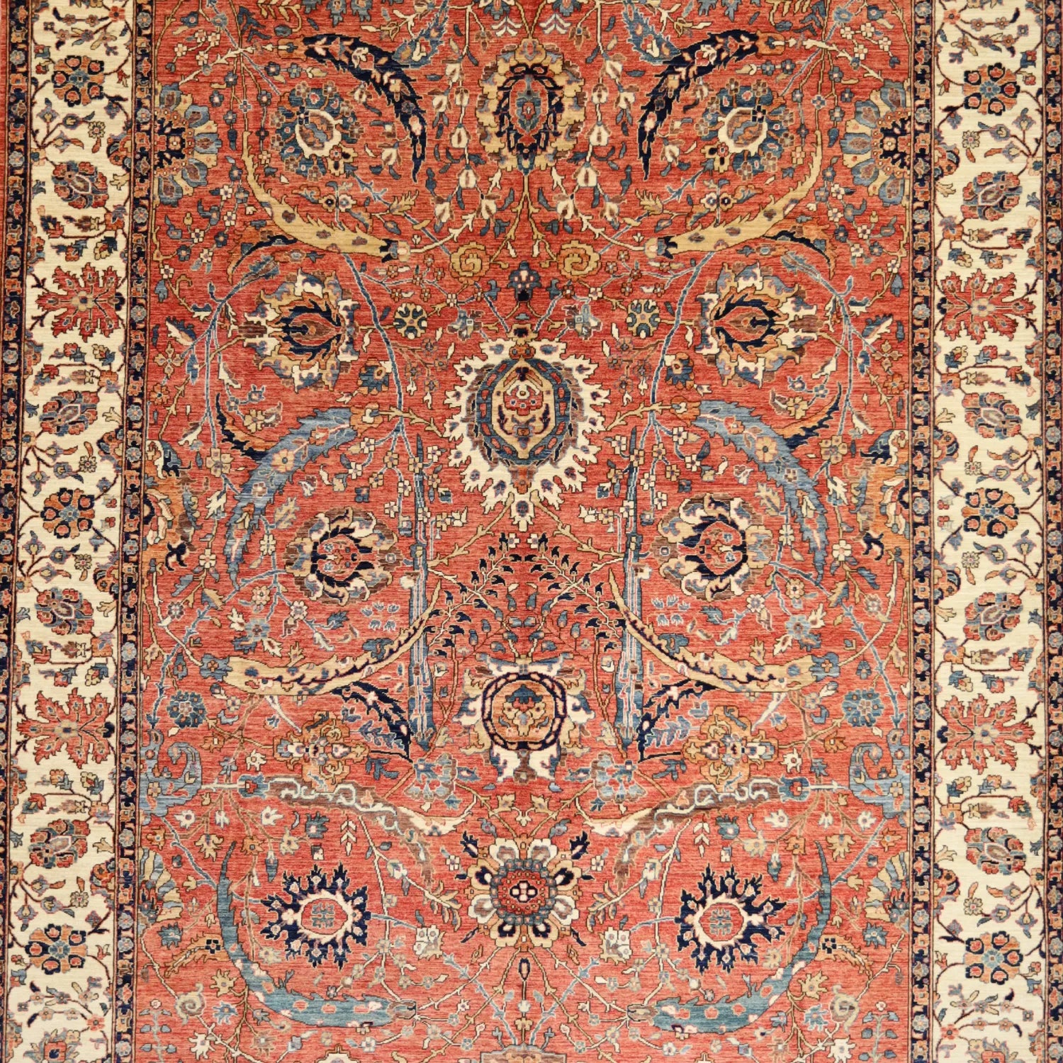 9'9" x  13'6" RED AND IVORY KAZAK GEOMETRIC PAKISTANI RUG