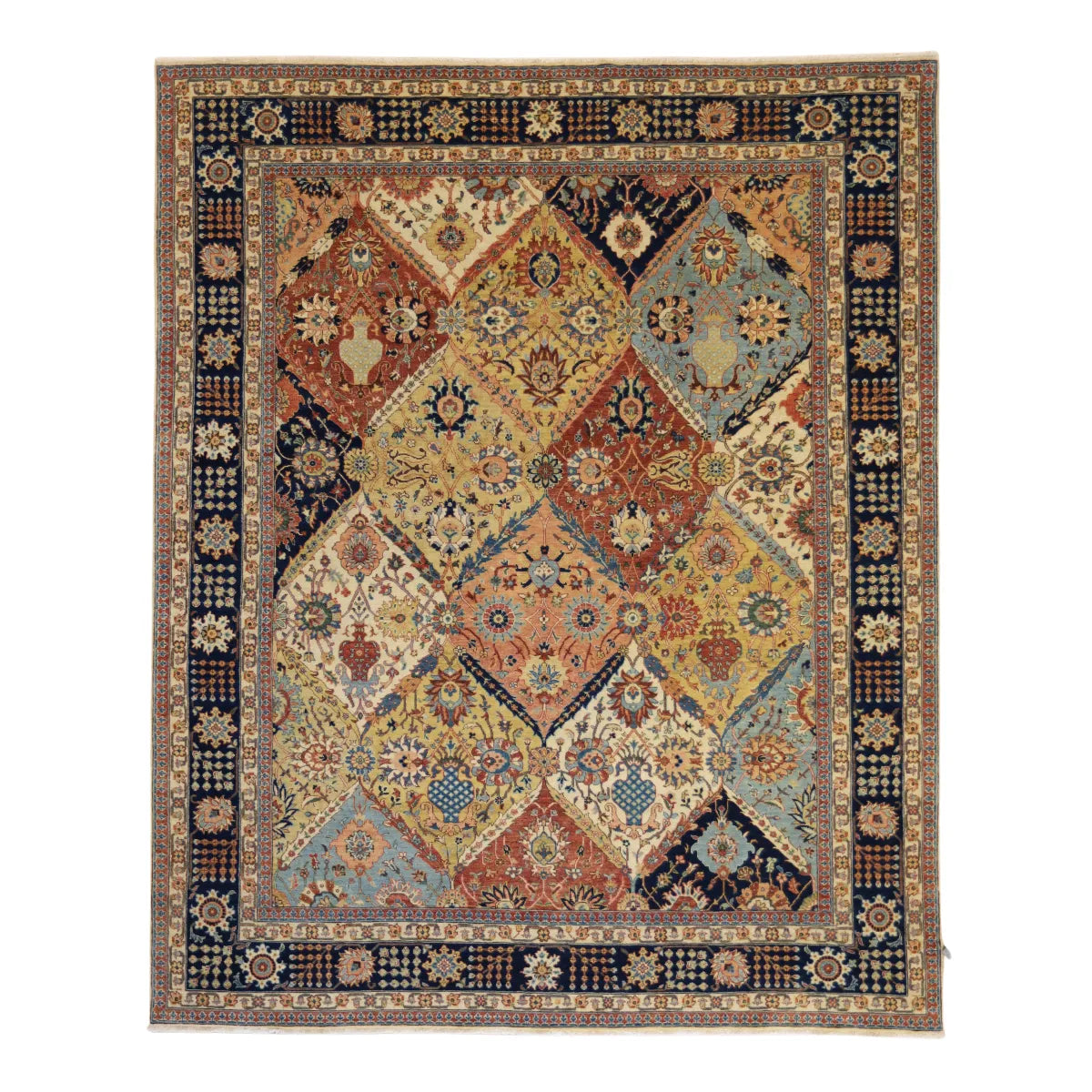 8' 1" x 9' 11" - MULTICOLOR AND NAVY SERAPI GEOMETRIC INDIAN RUG