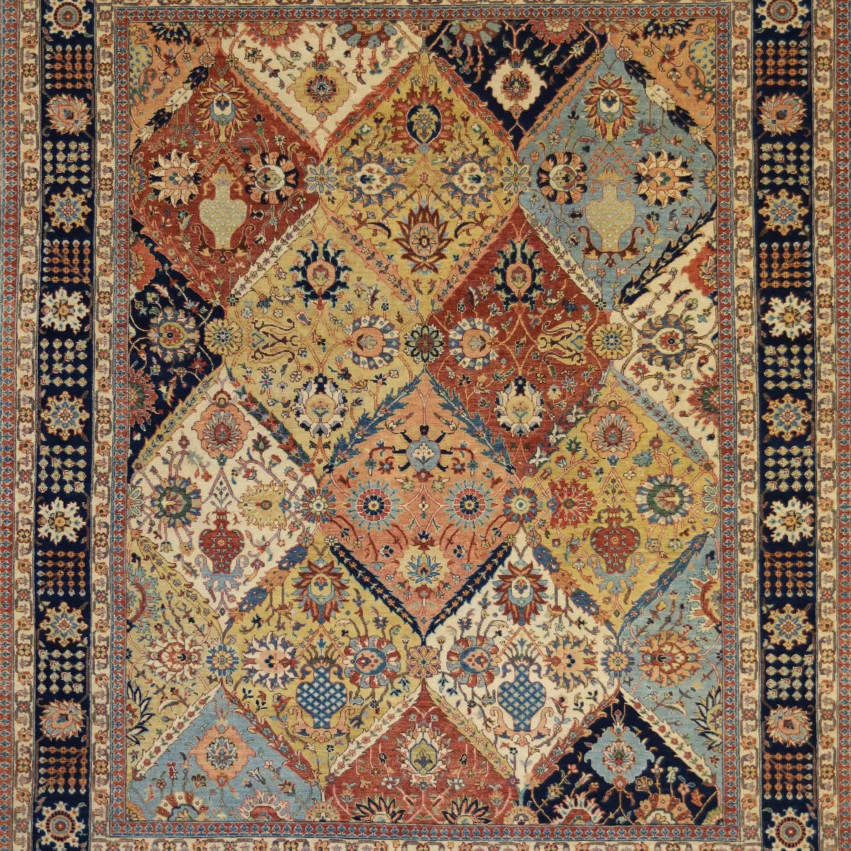 8' 1" x 9' 11" - MULTICOLOR AND NAVY SERAPI GEOMETRIC INDIAN RUG