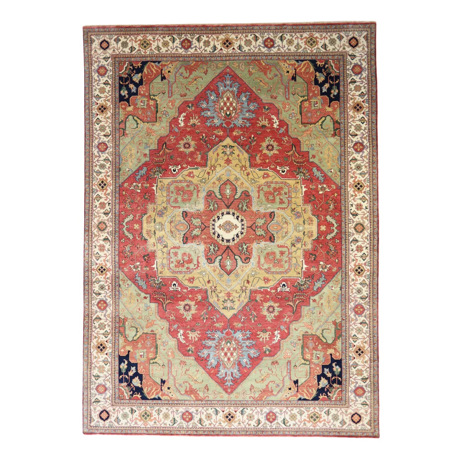9'  11" x  13'  11" RUST AND IVORY SERAPI GEOMETRIC INDIAN RUG