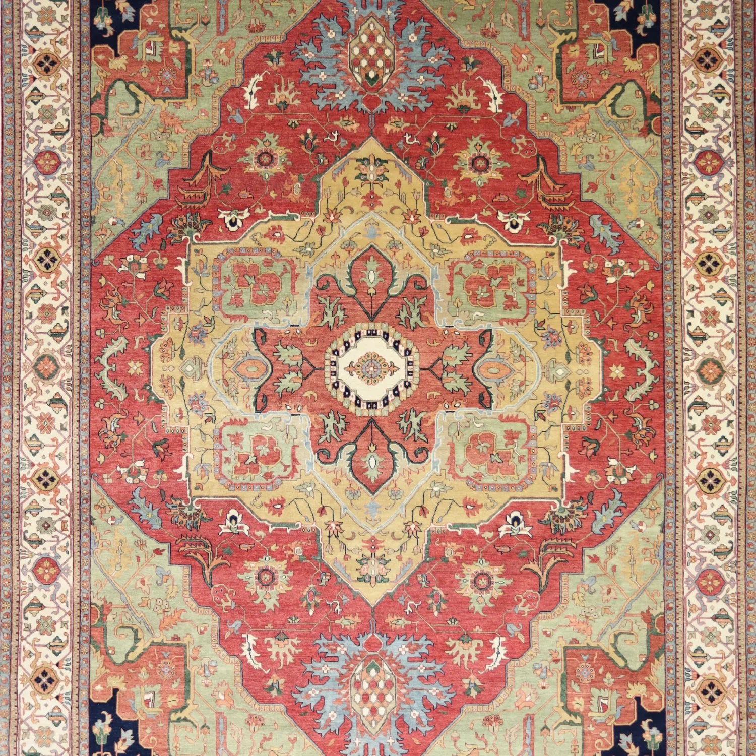 9'  11" x  13'  11" RUST AND IVORY SERAPI GEOMETRIC INDIAN RUG