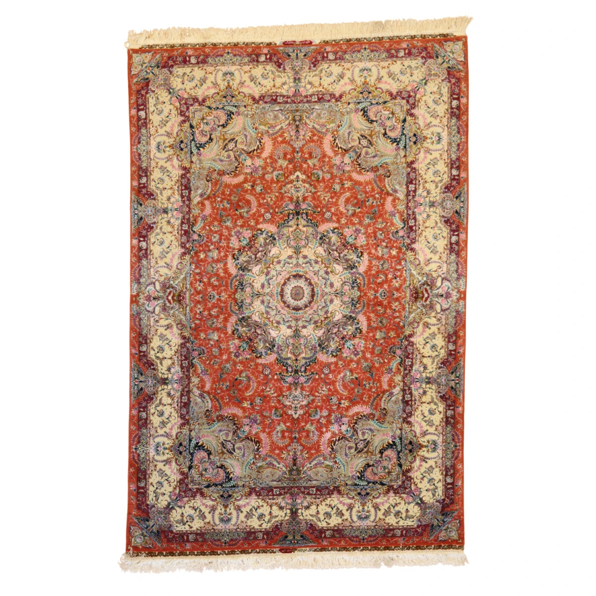 6'7" x 9'11" SALMON AND BEIGE TABRIZ FLORAL PERSIAN RUG