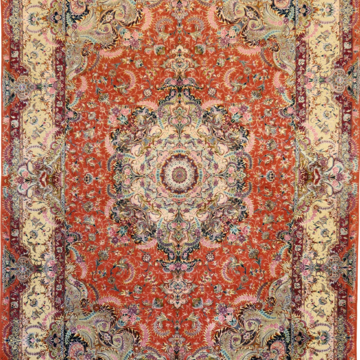 6'7" x 9'11" SALMON AND BEIGE TABRIZ FLORAL PERSIAN RUG