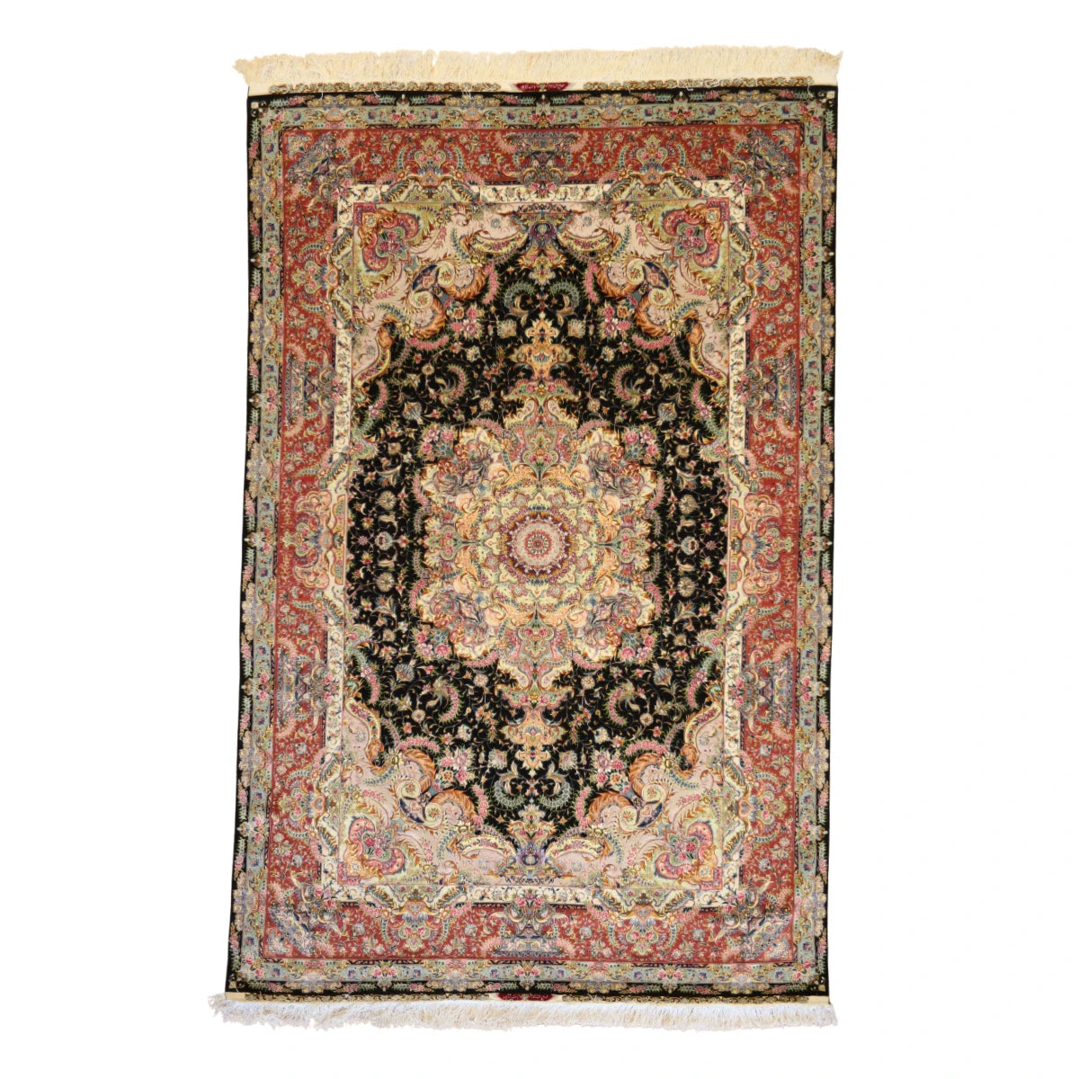 6'6" x 10'0" BLACK AND ROSE TABRIZ FLORAL PERSIAN RUG