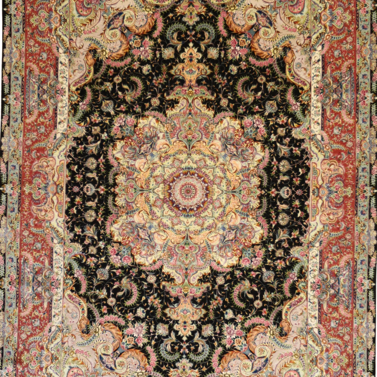 6'6" x 10'0" BLACK AND ROSE TABRIZ FLORAL PERSIAN RUG