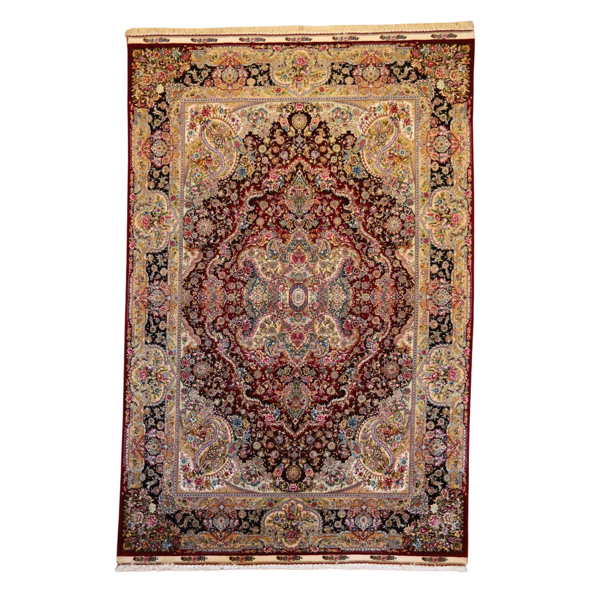 8'2" x 12'3" RED AND BLACK TABRIZ FLORAL PERSIAN RUG