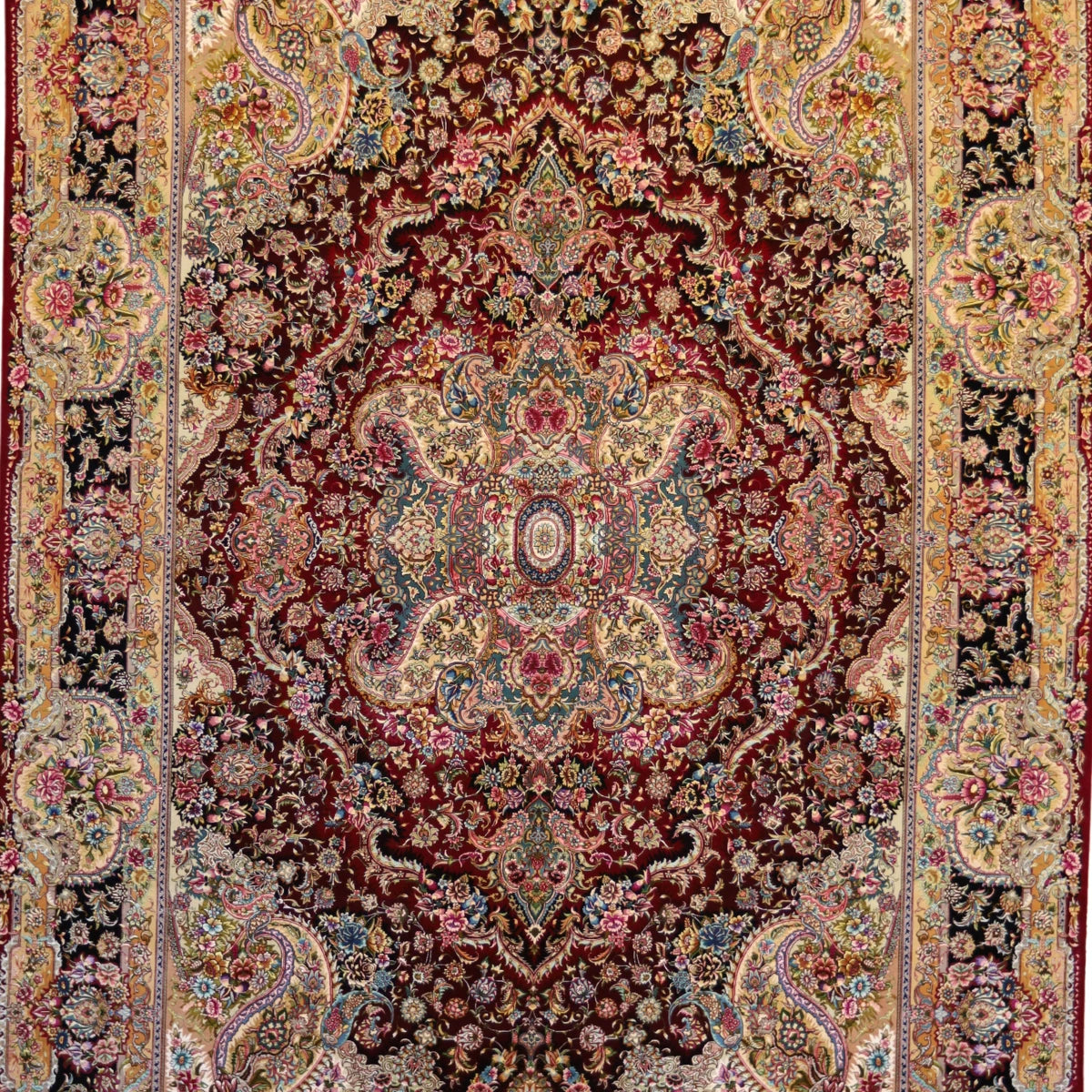 8'2" x 12'3" RED AND BLACK TABRIZ FLORAL PERSIAN RUG