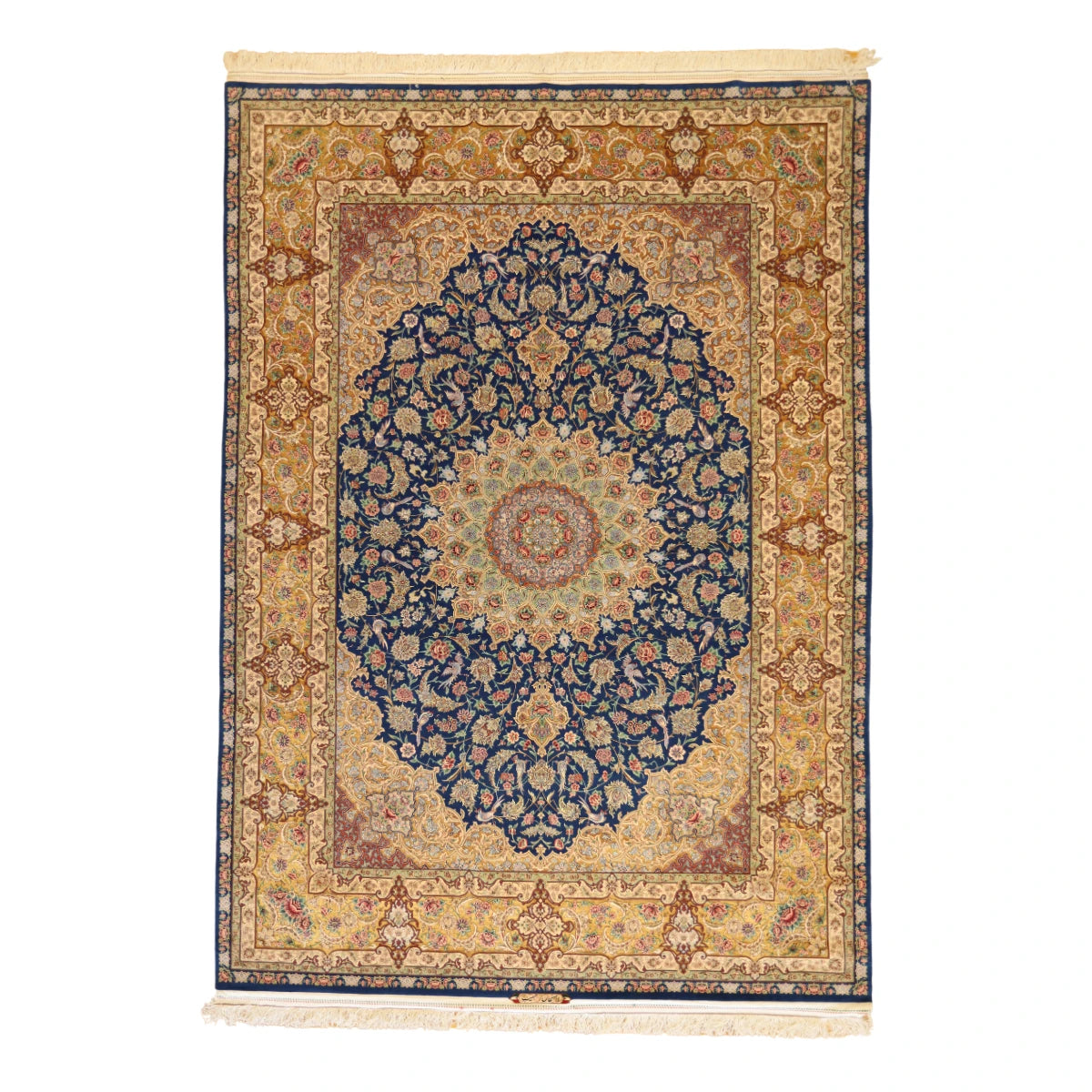 8'1" x 11'4" BLUE AND GOLD ISFAHAN FLORAL PERSIAN RUG
