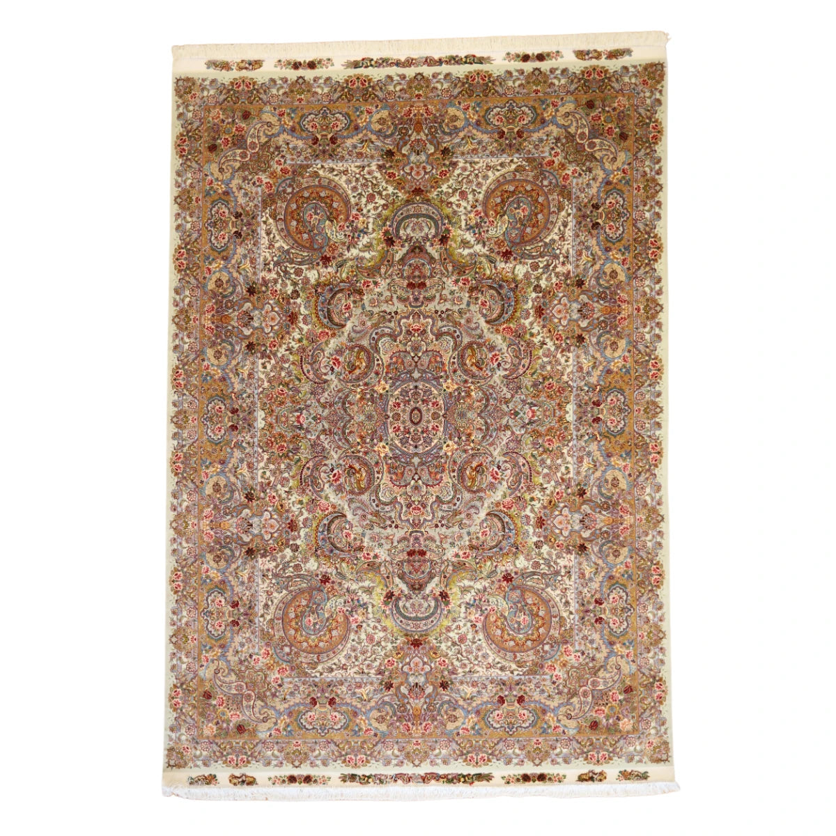 8'1" x 11'11" GREEN AND GOLD TABRIZ FLORAL PERSIAN RUG