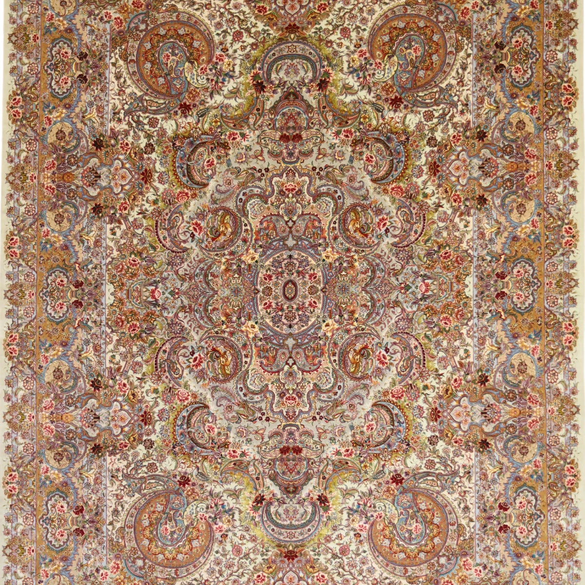 8'1" x 11'11" GREEN AND GOLD TABRIZ FLORAL PERSIAN RUG