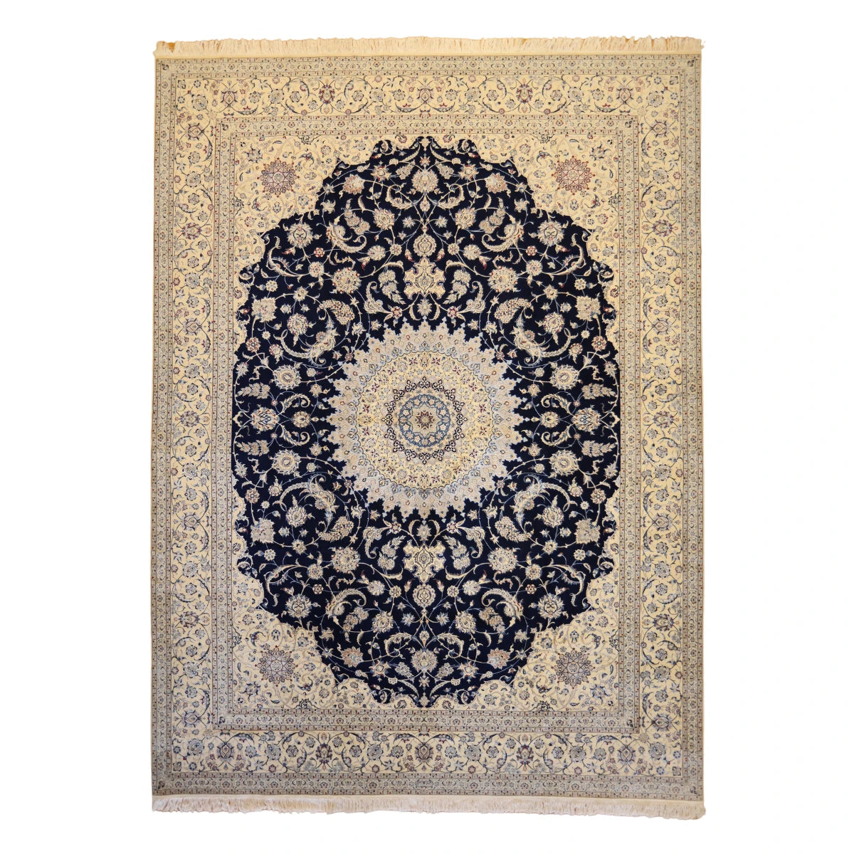 10'1" x 13'7" NAVY AND IVORY NAEIN FLORAL PERSIAN RUG