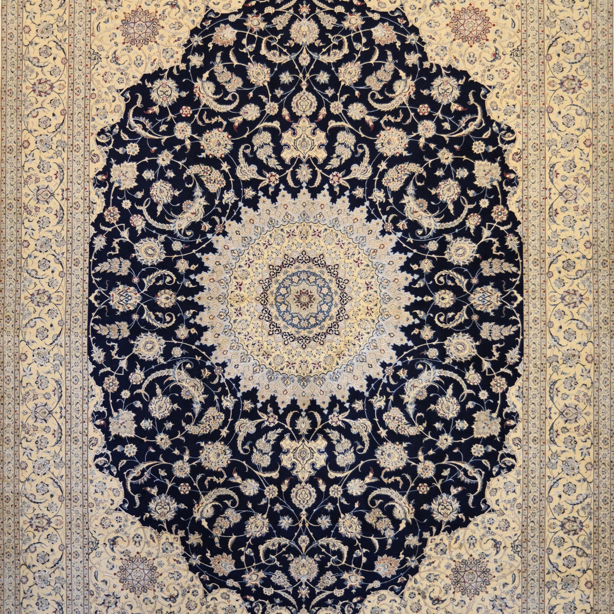 10'1" x 13'7" NAVY AND IVORY NAEIN FLORAL PERSIAN RUG