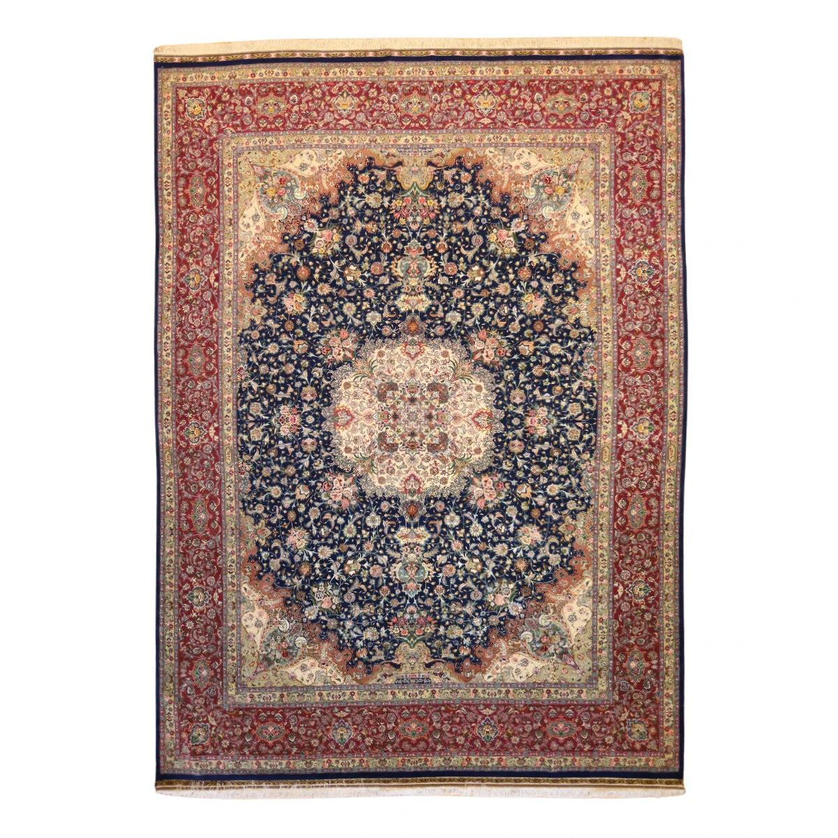 9'7" x 13'2" BLUE AND PINK TABRIZ FLORAL PERSIAN RUG
