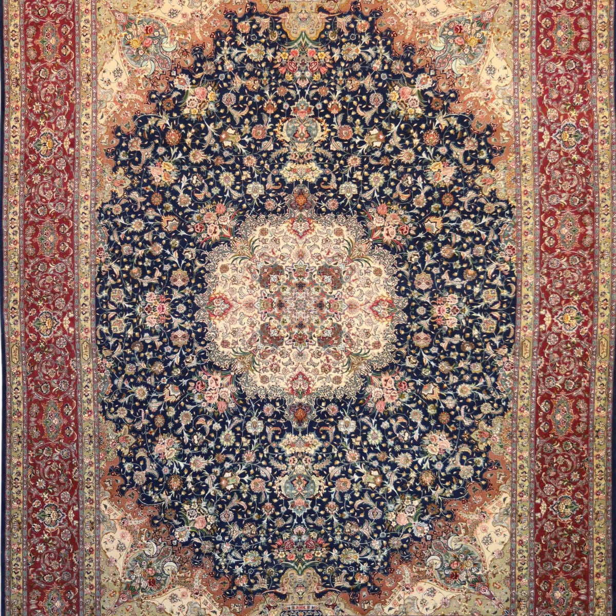 9'7" x 13'2" BLUE AND PINK TABRIZ FLORAL PERSIAN RUG