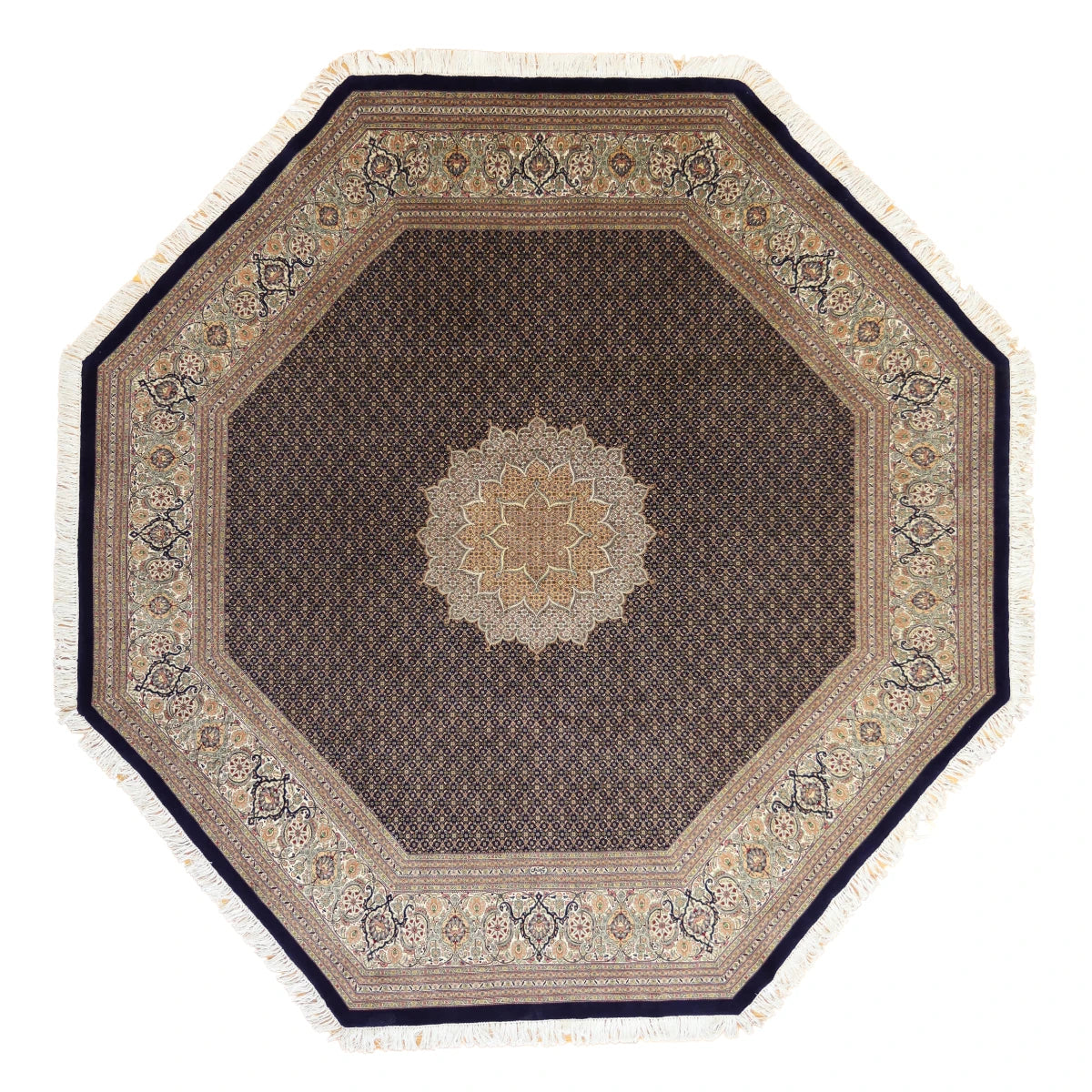 9'10" x 9'10" NAVY AND IVORY TABRIZ GEOMETRIC PERSIAN RUG