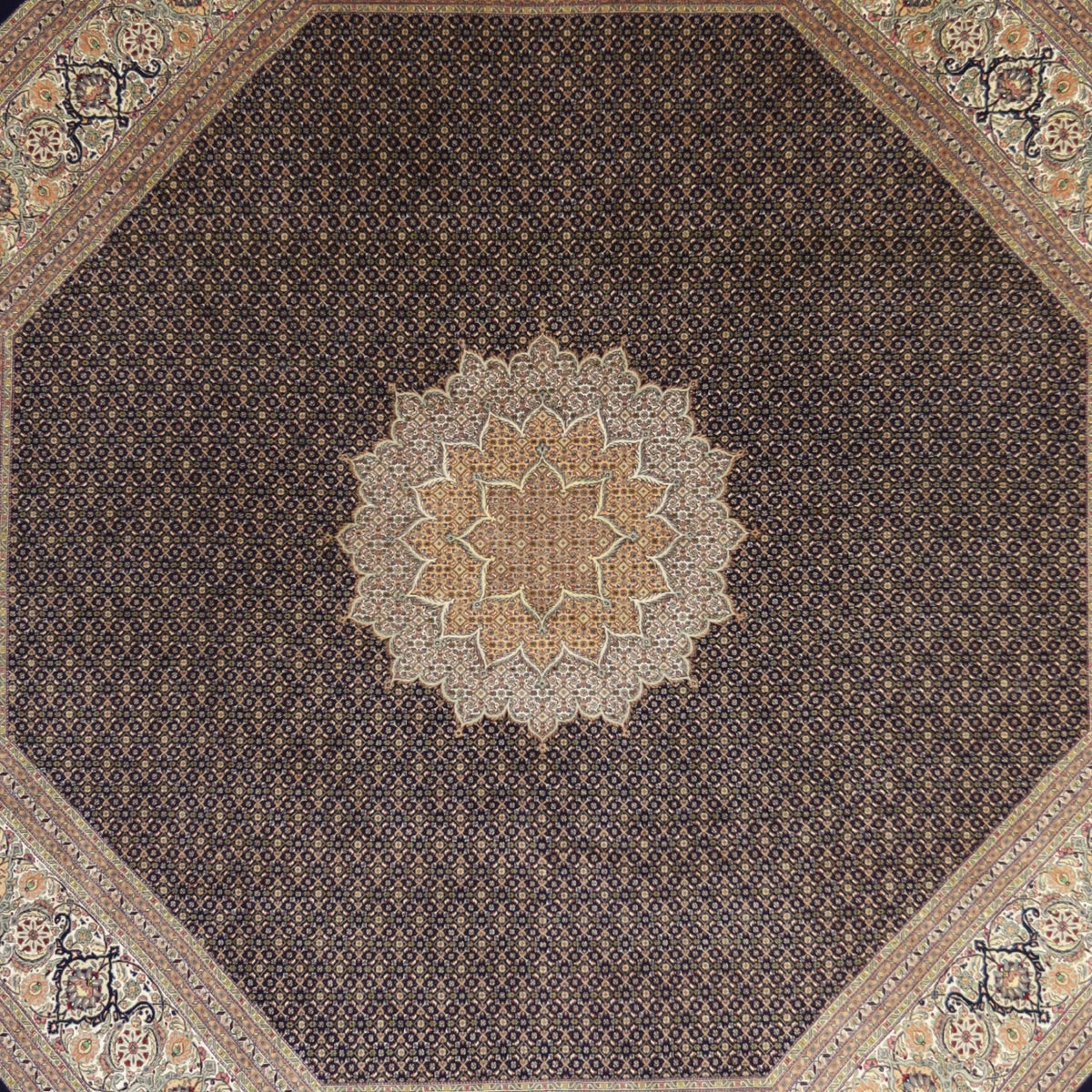 9'10" x 9'10" NAVY AND IVORY TABRIZ GEOMETRIC PERSIAN RUG