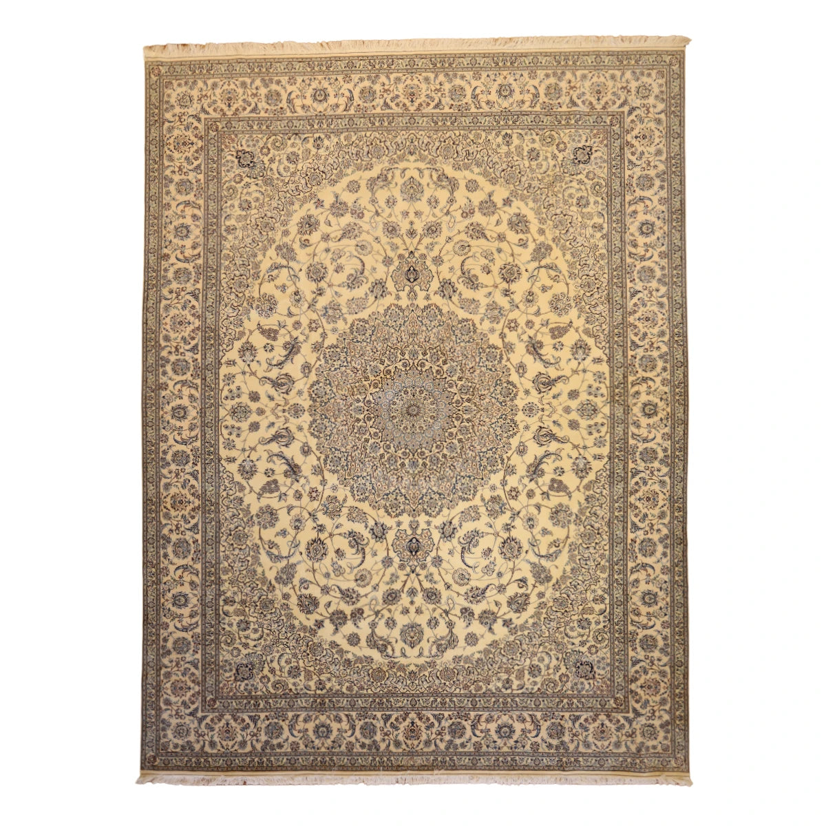 9'10" x 13'0" IVORY AND IVORY NAEIN FLORAL PERSIAN RUG