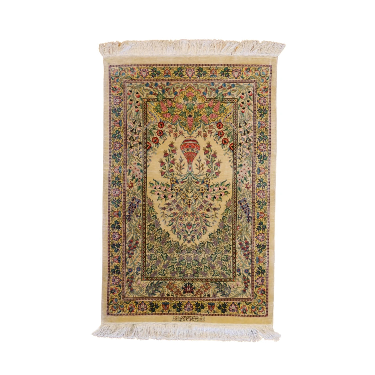 2'7" x 3'11" GOLD AND GOLD QUM FLORAL PERSIAN RUG