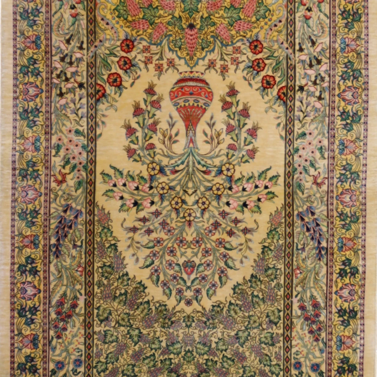 2'7" x 3'11" GOLD AND GOLD QUM FLORAL PERSIAN RUG