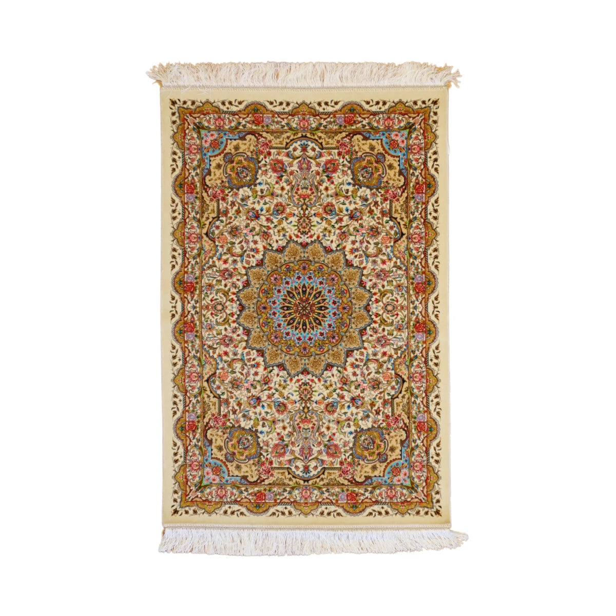 2'7" x 3'11" IVORY AND IVORY QUM FLORAL PERSIAN RUG