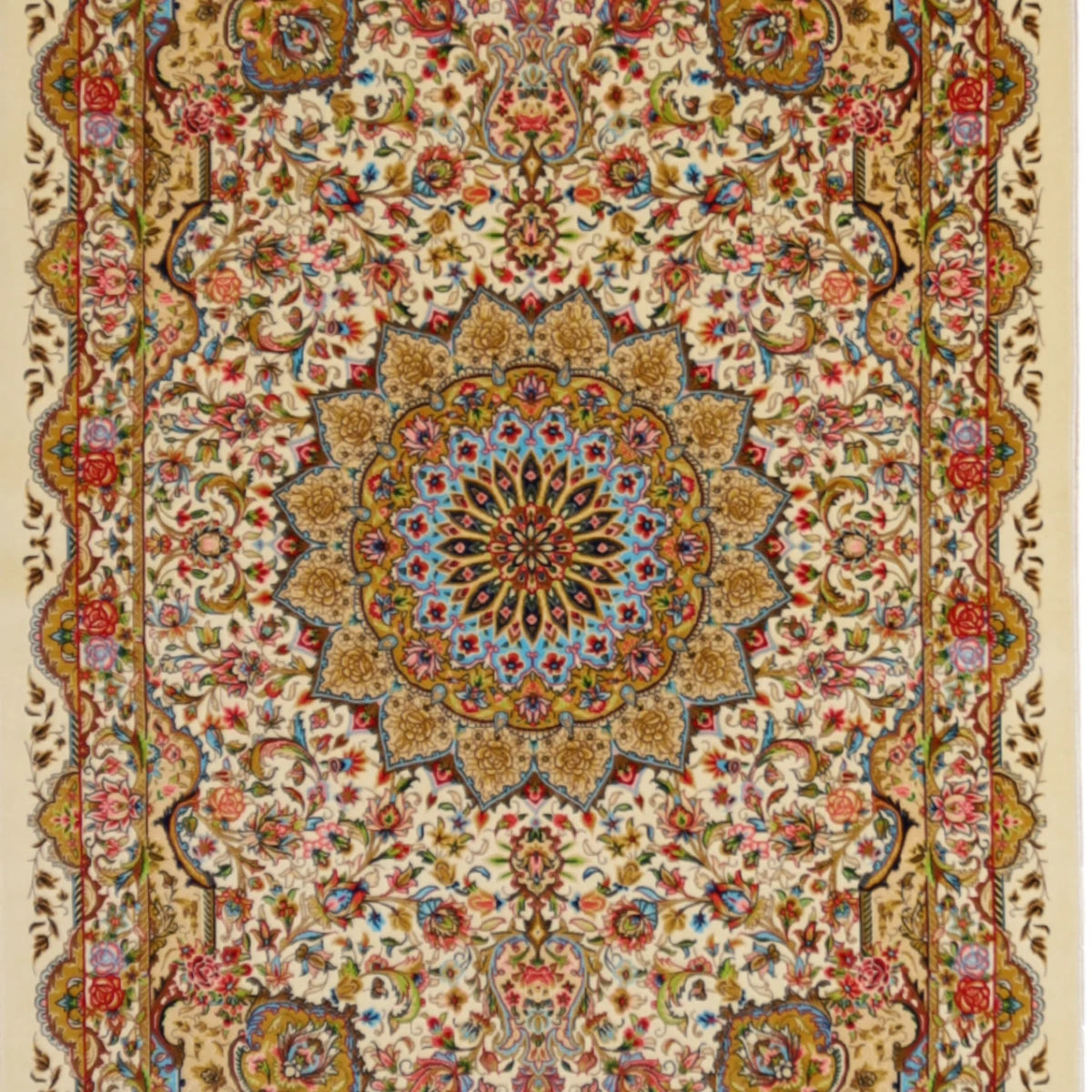 2'7" x 3'11" IVORY AND IVORY QUM FLORAL PERSIAN RUG