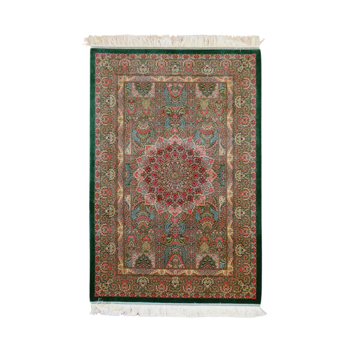 3'3" x 4'10" GREEN AND GREEN QUM FLORAL PERSIAN RUG