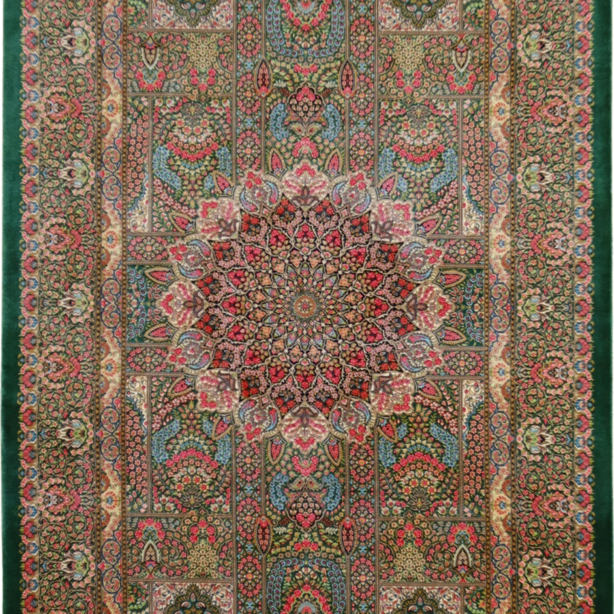 3'3" x 4'10" GREEN AND GREEN QUM FLORAL PERSIAN RUG