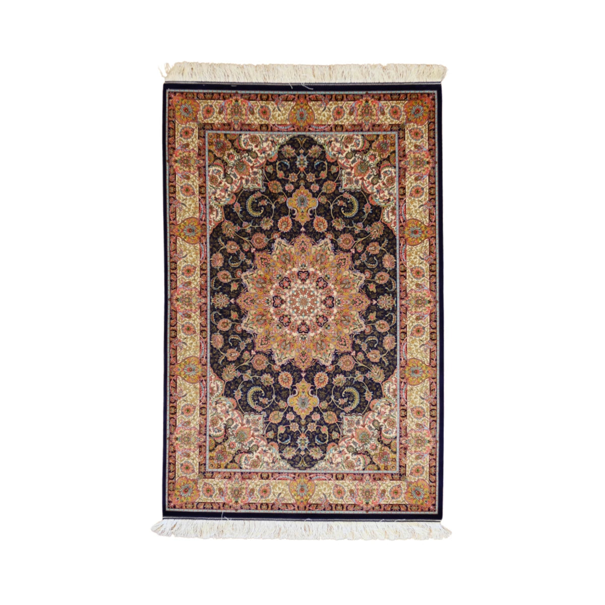 3'2" x 5'5" BLUE AND IVORY QUM FLORAL PERSIAN RUG