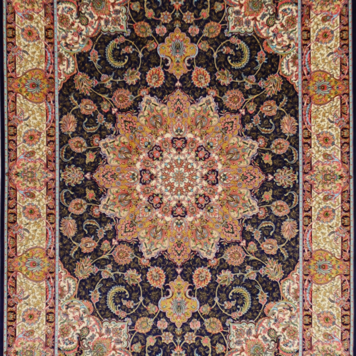 3'2" x 5'5" BLUE AND IVORY QUM FLORAL PERSIAN RUG