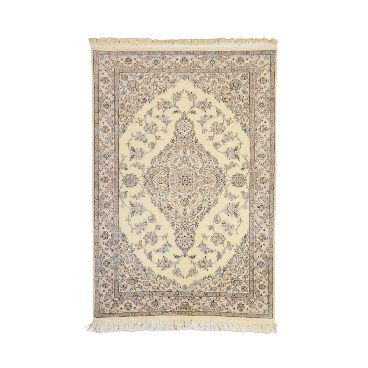 3'4" x 4'11" IVORY AND IVORY NAEIN FLORAL PERSIAN RUG
