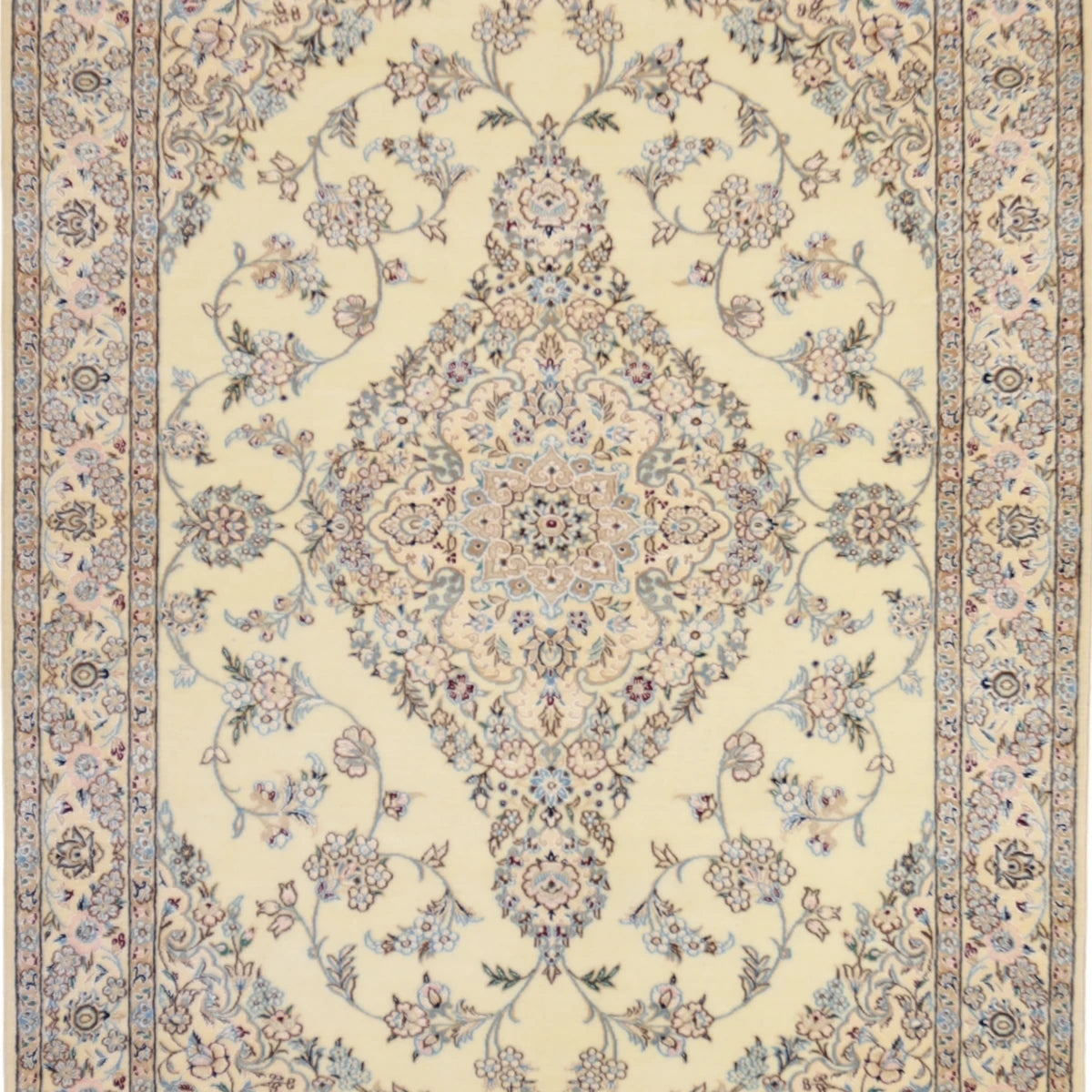 3'4" x 4'11" IVORY AND IVORY NAEIN FLORAL PERSIAN RUG