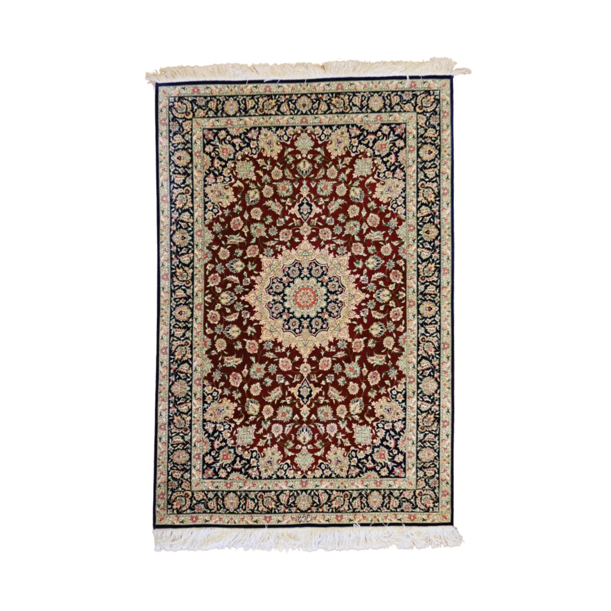 3'2" x 5'0" RED AND BLACK QUM FLORAL PERSIAN RUG