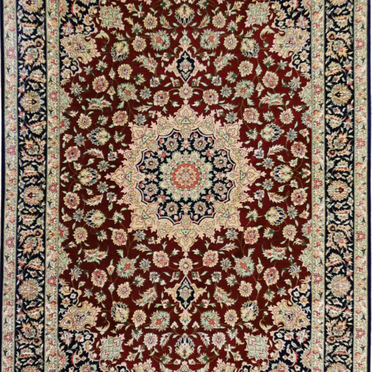 3'2" x 5'0" RED AND BLACK QUM FLORAL PERSIAN RUG