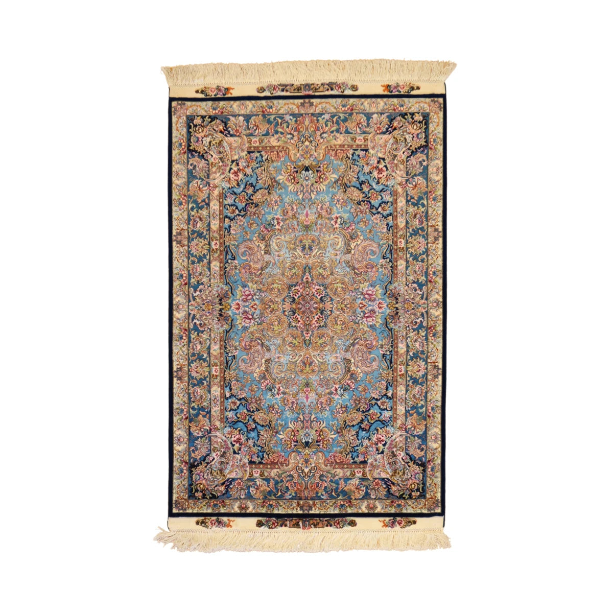 3'4" x 5'4" BLUE AND BLUE QUM FLORAL PERSIAN RUG