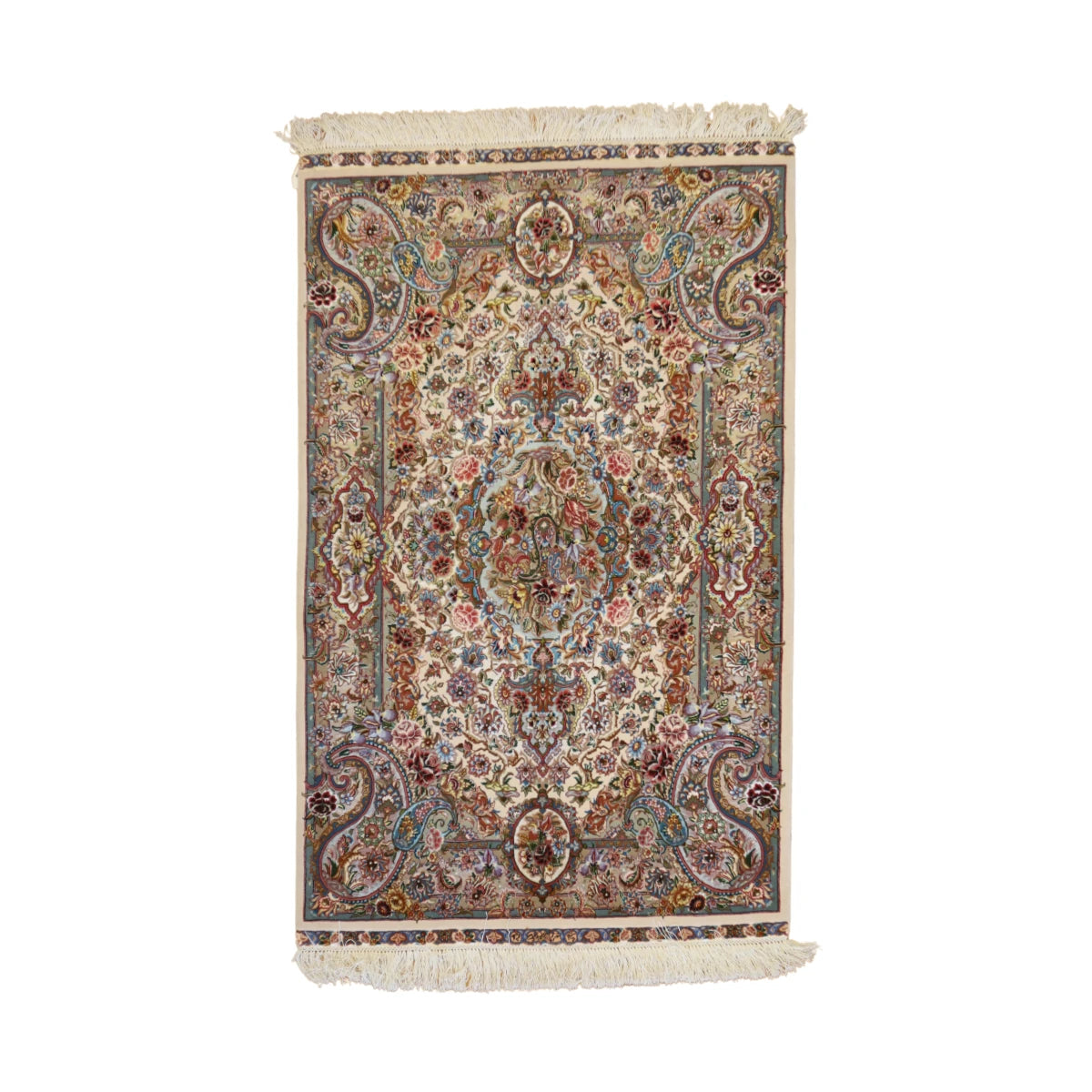 3'5" x 5'5" IVORY AND TAN TABRIZ FLORAL PERSIAN RUG