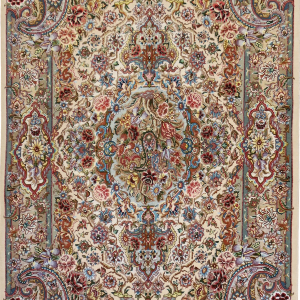3'5" x 5'5" IVORY AND TAN TABRIZ FLORAL PERSIAN RUG