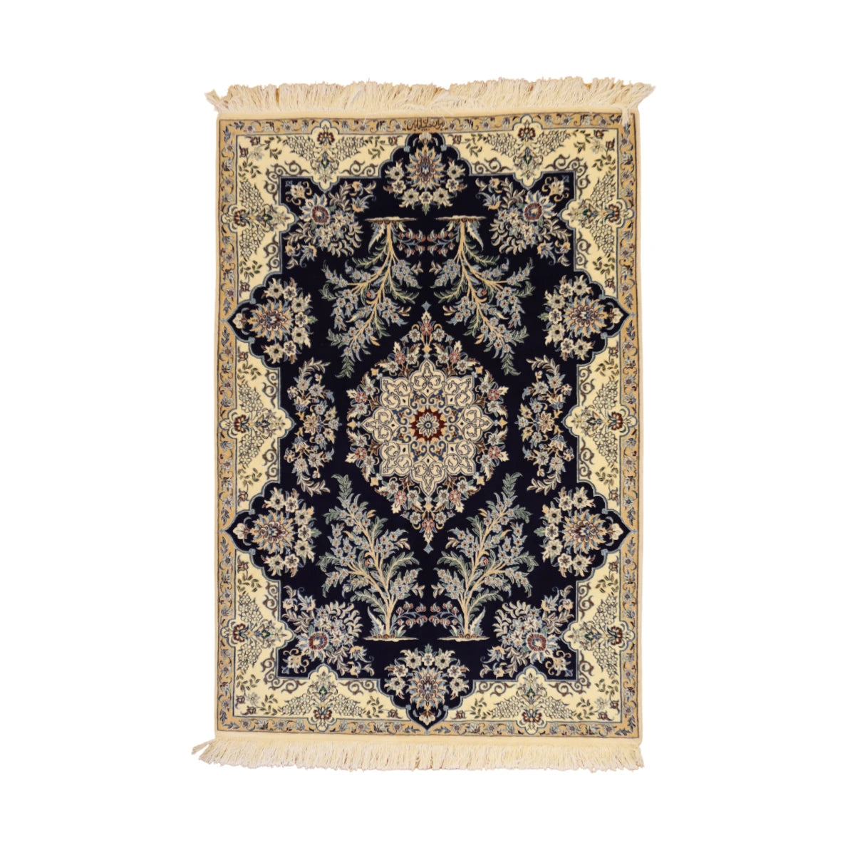 3'4" x 4'10" NAVY AND IVORY NAEIN FLORAL PERSIAN RUG