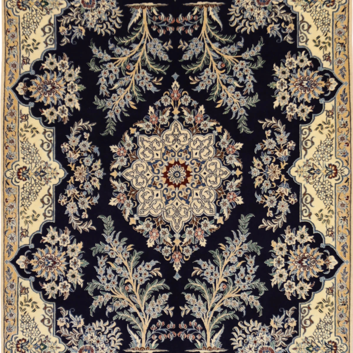 3'4" x 4'10" NAVY AND IVORY NAEIN FLORAL PERSIAN RUG
