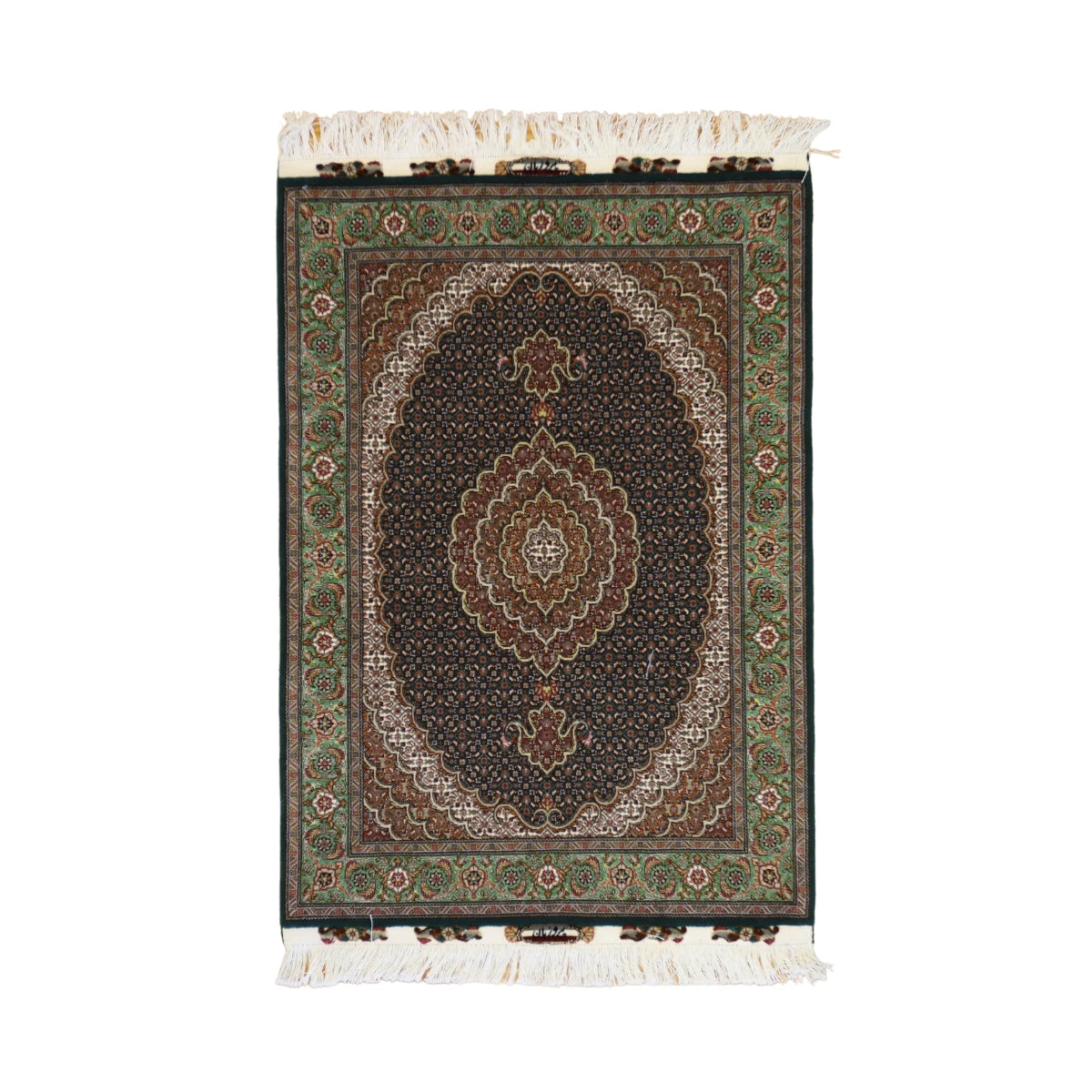 3'5" x 5'0" GREEN AND GREEN TABRIZ GEOMETRIC PERSIAN RUG