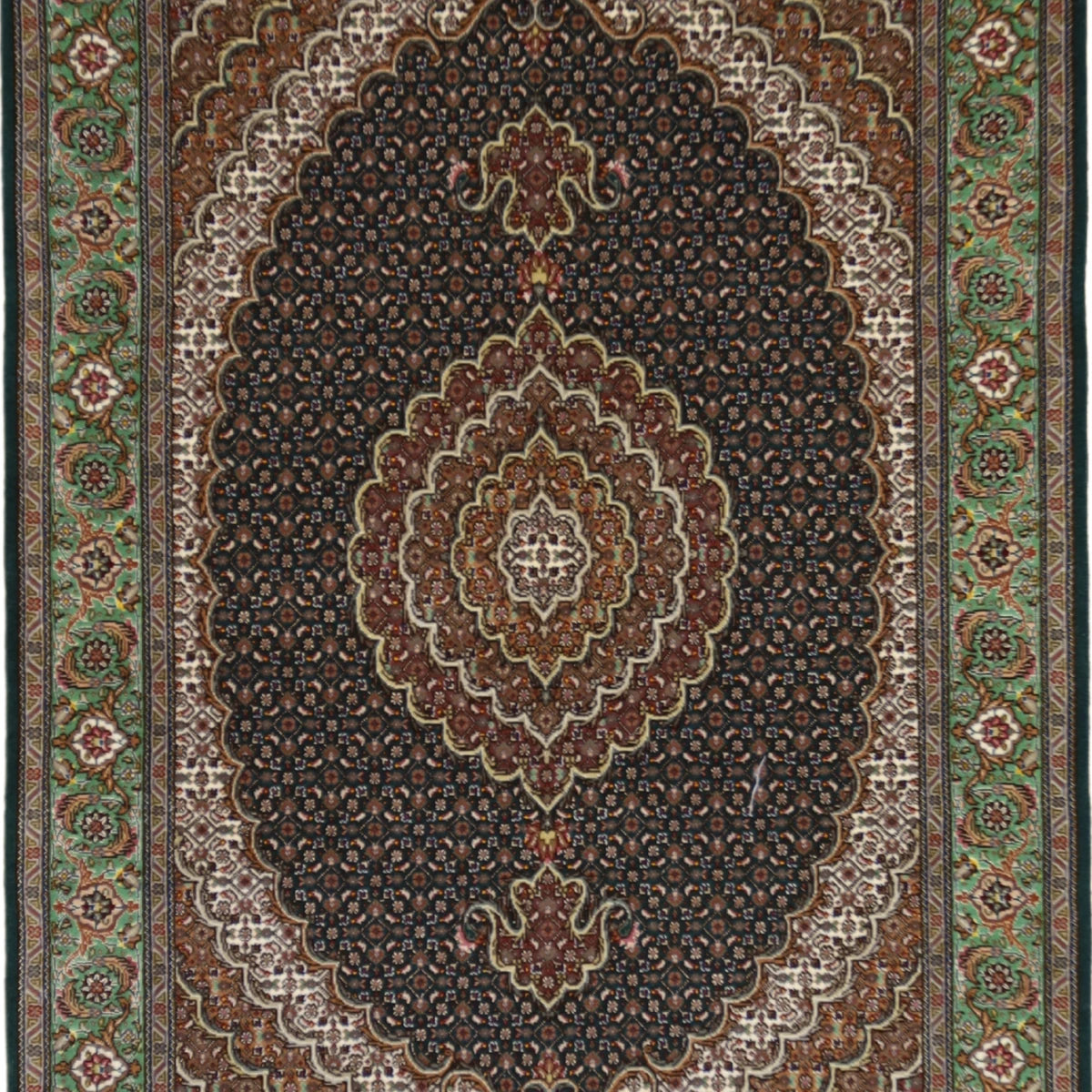 3'5" x 5'0" GREEN AND GREEN TABRIZ GEOMETRIC PERSIAN RUG
