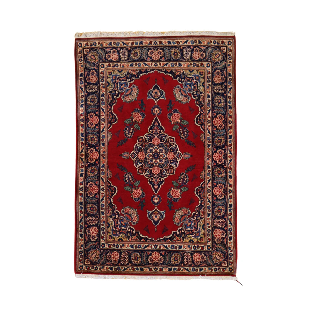 3'6" x 5'2" RED AND NAVY KASHAN FLORAL PERSIAN RUG