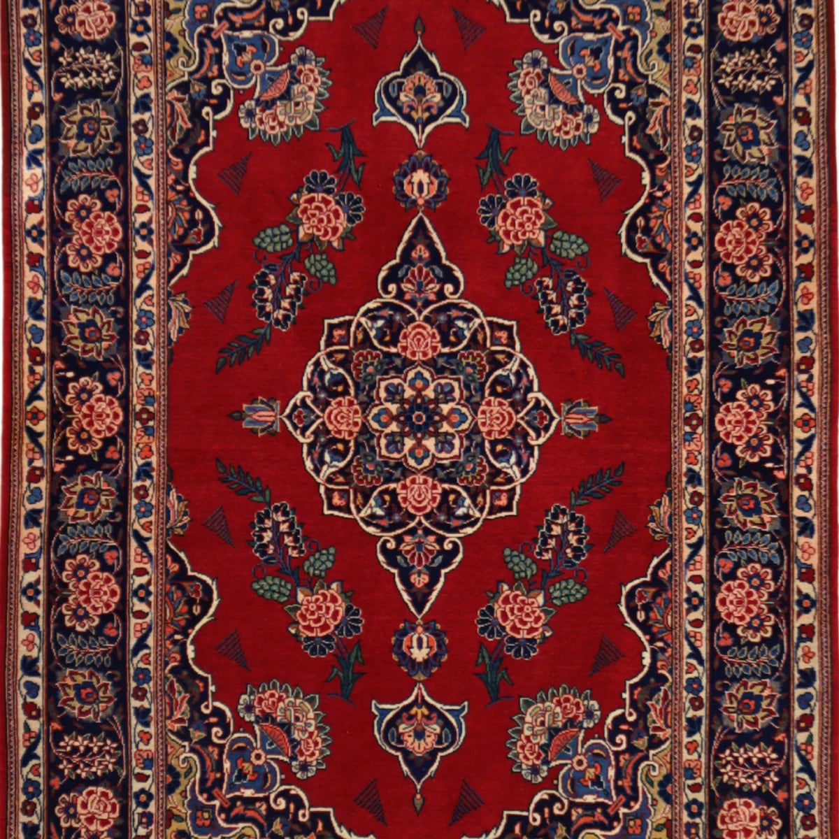 3'6" x 5'2" RED AND NAVY KASHAN FLORAL PERSIAN RUG